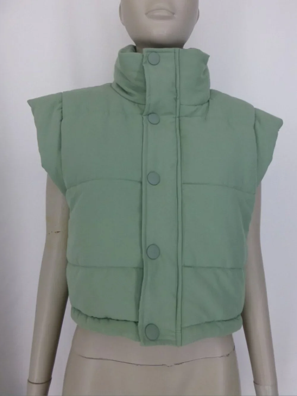 For Love & Lemons Mint Green Cropped Puffer Vest - Picture 3 of 12